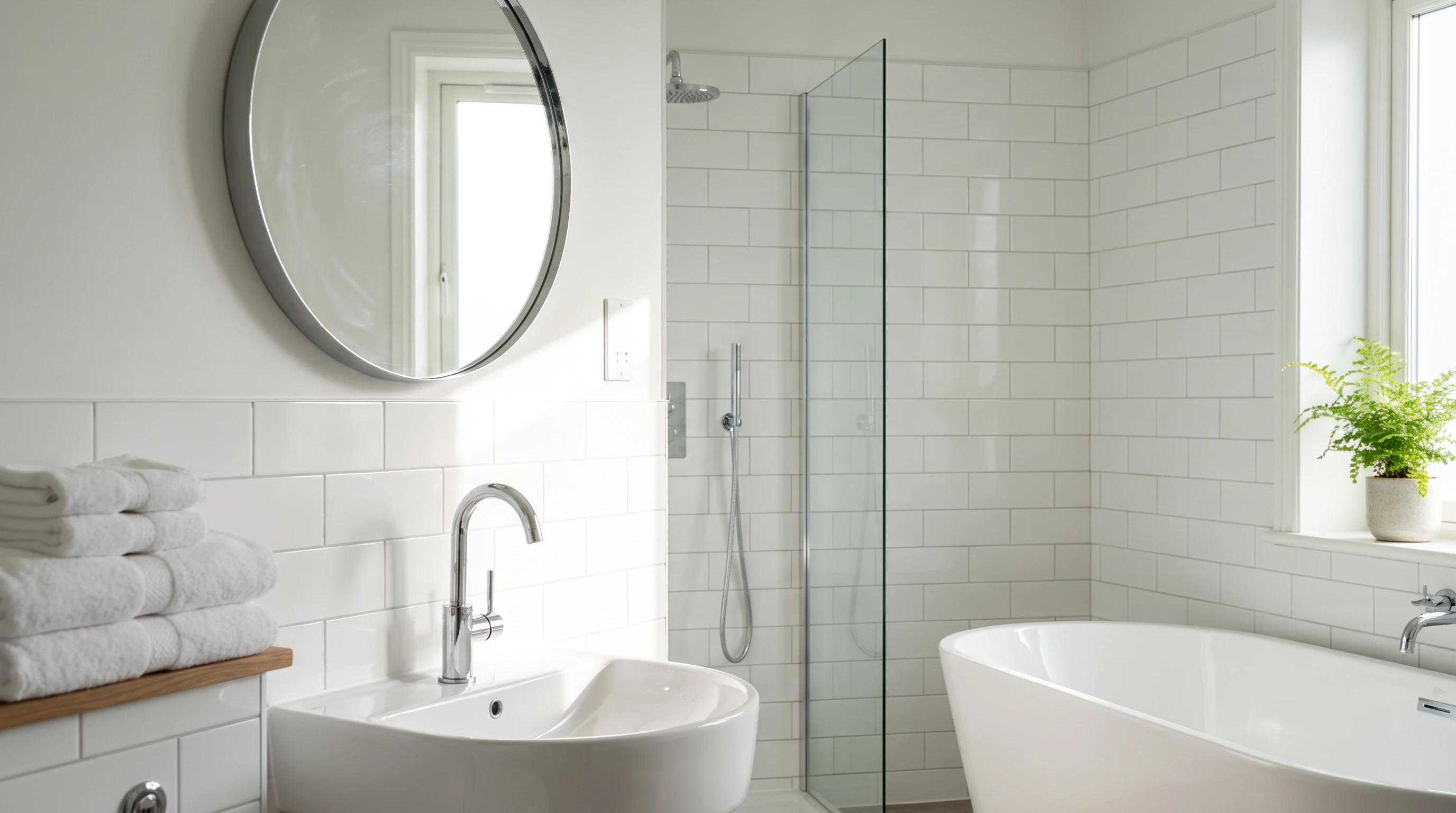 Sparkling deep-cleaned bathroom with descaled tiles in a Mickleover home